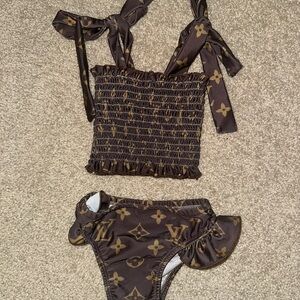 Brown and Gold Two-Piece Swimsuit